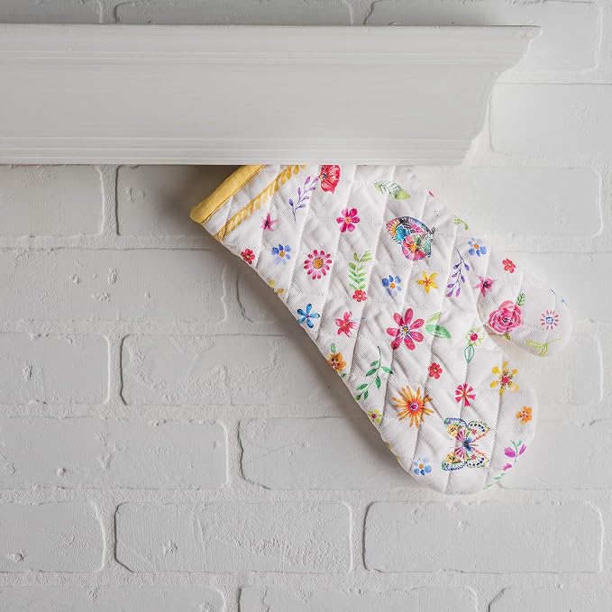 Maison d'Hermine Oven Gloves 100% Cotton Oven Mitt (7" x 13", Pack of 1) | With Loop Heat Resistant BBQ Cooking Gloves Baking Grilling Kitchen Handling Hot Pans Spring Summer - Happy Florals - Sweety