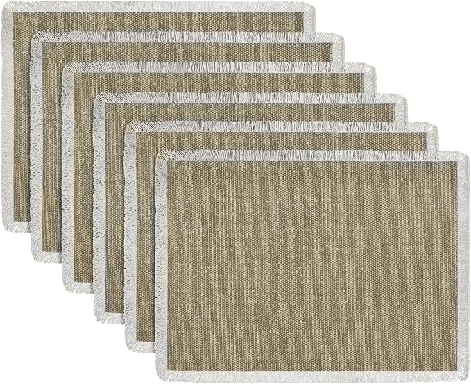 Hausattire Cotton Frayed Placemats Set of 6 Dining Table 13x19 Inch | Farmhouse Boho Washable Easter Placemat for Outdoor Parties BBQ's Holiday, Special Occasions, Nubby Cotton - Taupe