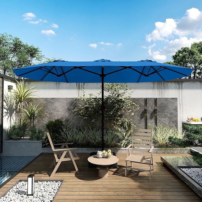 Kingdura 13ft Large Patio Umbrella with Base Included, Double-Sided Rectangle Outdoor Table Umbrella with 12 Reinforced Ribs, Crank Lift for Market Pool Deck Backyard, Royal blue
