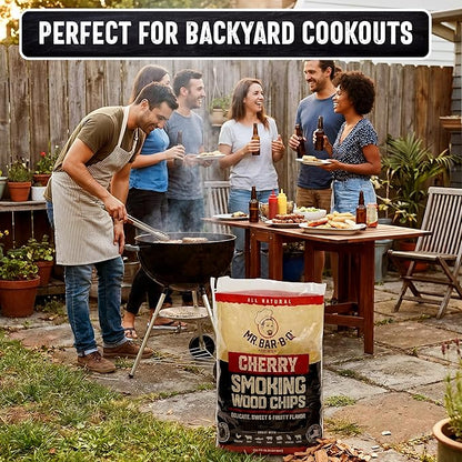 Mr Bar-B-Q Cherry Wood Smoker Chips, 100% All Natural Wood Chips for Smokers, Works with Smoker, Gas, Electric Grill, Sweet & Fruity Flavor for Smoking, Grilling, BBQ, Camping (1.8 lb Bag)