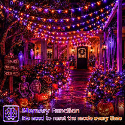 YEGUO 165ft 500 LED Halloween Lights Outdoor Waterproof, Clear Wire Christmas String Lights Indoor, 8 Modes Twinkle Tree Lights Plug in with Timer Memory.(Orange and Purple)