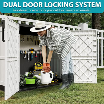 Outdoor Horizontal Resin Storage Box 36 Cu Ft with Lockable Doors, Portable Outdoor Storage Shed -Waterproof Outdoor Storage Cabinet for Garden