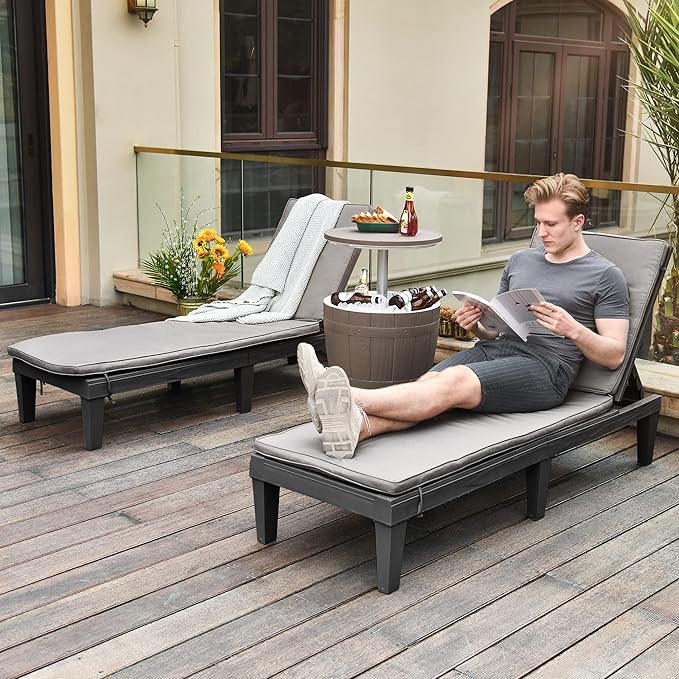 YITAHOME Chaise Lounge Chairs for Outside with Cushion & Adjustable Backrest, Sturdy Loungers for Patio Poolside, Easy Assembly & Waterproof & Lightweight with 265lbs Weight Capacity, Set of 4, Black