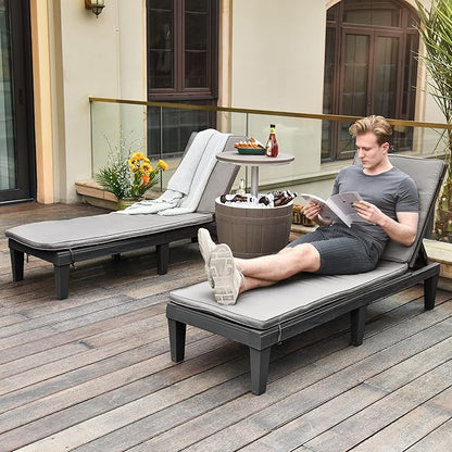 YITAHOME Chaise Lounge Chairs for Outside with Cushion & Adjustable Backrest, Sturdy Loungers for Patio Poolside, Easy Assembly & Waterproof & Lightweight with 265lbs Weight Capacity, Set of 4, Black