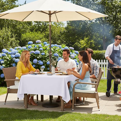LUSHVIDA Square Outdoor Tablecloth with Umbrella Hole and Zipper, 54x54 Inch White, Washable Waterproof Table Cloth Spill Proof Wrinkle Free Table Cover for Patio Spring Summer Picnic BBQS
