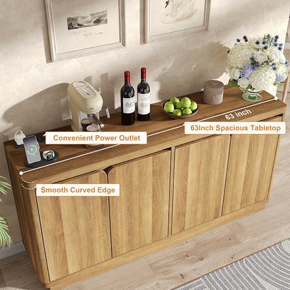 knoworld Buffet Cabinet with Storage, Outlet & Adjustable Shelves, Sideboard Cabinet with Double-Arc Doors, Classic Modern Wood Console Table & Credenza for Dining Room & Entryway