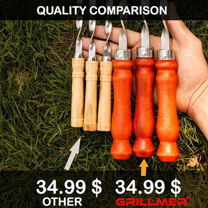 Premium BBQ Skewers with Wooden Handles 23.6" Shish Kabob Skewers Stainless Steel Long & Reusable Kabob Sticks Barbecue Skewers for Grilling Set of 6 Piece (6, 23.6 Inches)