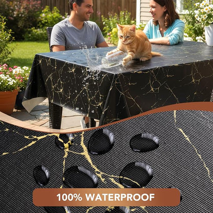 sancua 100% Waterproof Vinyl Tablecloth 54x78 Inch Rectangle, Black Marble | PVC Table Cloth for Picnic, Oil-Resistant Spill-Proof Wipeable Cover for Dining, Kitchen, Parties, Indoor and Outdoor