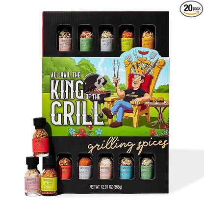 Smokehouse by Thoughtfully, Gourmet Ultimate Grilling Spice Set with King of the Grill/Father's Day Wrap, Includes 20 BBQ Seasonings & Rubs Like Chili Garlic, Italian, and Cajun, Gift for Dad, Uncle, Husband