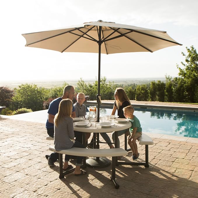 Lifetime Picnic Table 22127 44-inch Round Top Swivel Benches Almond Color Top