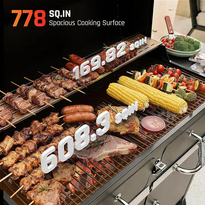 NATURAL EXPRESSIONS Charcoal Grills,36" Outdoor Barbecue Grill,Heavy Duty Dual-Zone Smoker Grill with 2 Lifting Charcoal Trays,Foldable Side Tables,Oversized Cooking Area for bbq,Yard,Party