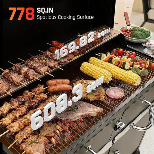 NATURAL EXPRESSIONS Charcoal Grills,36" Outdoor Barbecue Grill,Heavy Duty Dual-Zone Smoker Grill with 2 Lifting Charcoal Trays,Foldable Side Tables,Oversized Cooking Area for bbq,Yard,Party