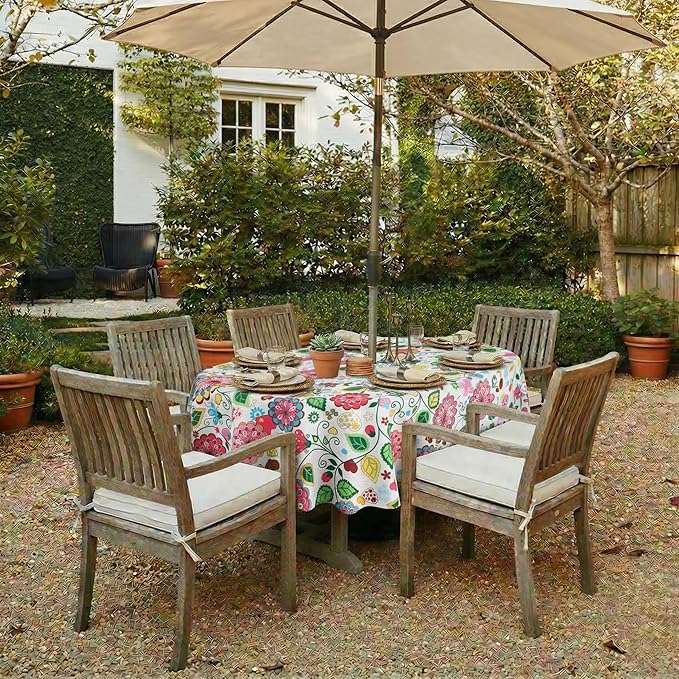 EHouseHome Outdoor Indoor Tablecloth with Umbrella Hole for Oval Table,Waterproof Patio Table Cloths, Spring/Summer Table Covers with Zipper for Backyard Circular Table/BBQs/Picnic,60 x 84 inches