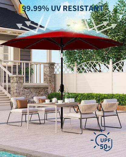 GarveeLife 10 ft Patio Umbrella with Solar Lights, 8 Ribs Outdoor Market Table Umbrella with 40 LED Lights & Tilt Crank for Pool, Deck, Backyard (Red)