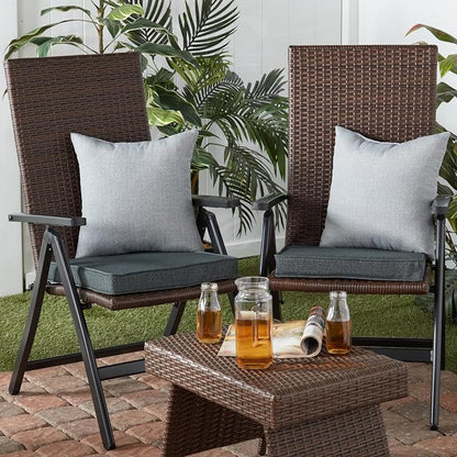 Outdoor 18 inch Square Patio Dining Chair Pads – Comfortable Fiber-Filled Seat Cushions with Ties, Reversible Polyester Fabric - Carbon, Set of 2