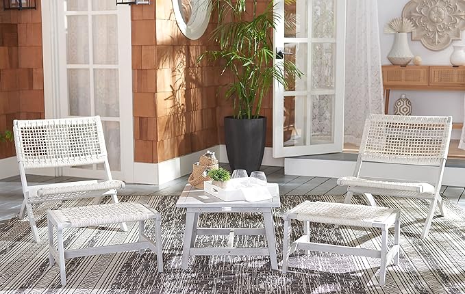 SAFAVIEH Outdoor Collection Casella Acacia Wood 5-Piece Patio Set PAT7077B, Grey/Grey