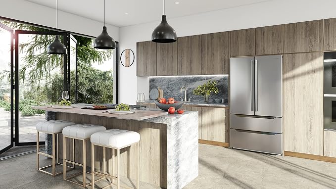 KoolMore Counter Depth French Door Refrigerator with Ice Maker, 4 Door Stainless-Steel Fridge - 22.5 Cu.Ft