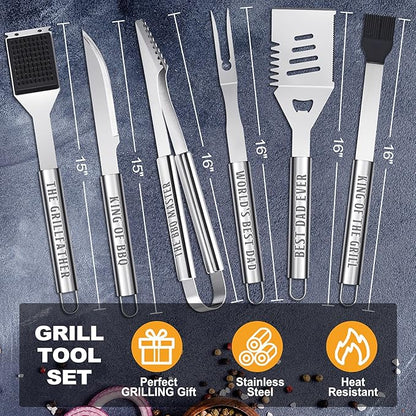 Dad Gifts from Daughter, Dad Grilling Accessories Gift for Birthday Valentines Day, Heavy Duty Stainless Steel BBQ Grill Tools for Outdoor Grill with Aluminum Case, Grill Utensils Set for Fathers Day