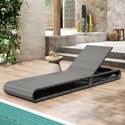 Christopher Knight Home Edsel Wicker Chaise Lounge Chair Outdoor, PE Faux Rattan Patio Outdoor Chaise Lounge with Iron Frame, Adjustable Backrest Single Lounge Sofa, Poolside Seating, Grey