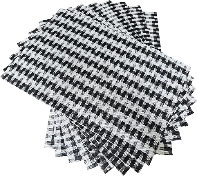Placemat,Blending Color Durable Woven Vinyl Placemat Washable Heat-Resistant Anti-Skid Kitchen Dining Table Mats Set of 8, Black White