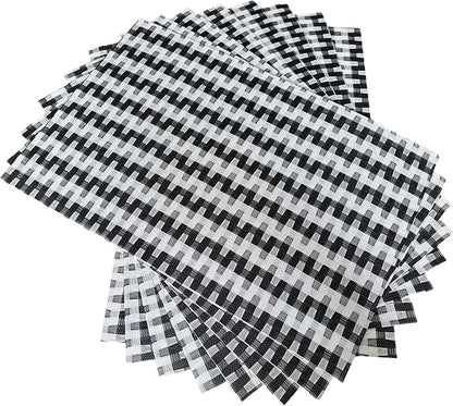 Placemat,Blending Color Durable Woven Vinyl Placemat Washable Heat-Resistant Anti-Skid Kitchen Dining Table Mats Set of 8, Black White