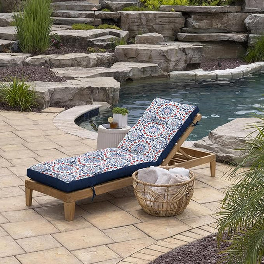 Arden Outdoor Plush Modern Tufted Chaise Cushion, 76 x 22, Rain-Proof, Fade Resistant, Tufted Cushion for Chaise Lounger Clark Blue | Plush Comfort, Modern Tuft, Lounge Cushion, Rain-Proof, Fade Resistant, Mold and Mildew Resistant