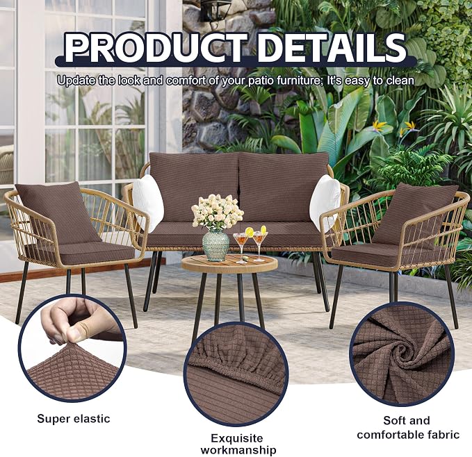 8Pcs Patio Cushion Covers, Outdoor Stretch Cushion Covers, Washable | Stretch Fit, Replacement, Washable and Reusable Furniture Protectors, Fits most patio furniture cushion covers, Cover Only