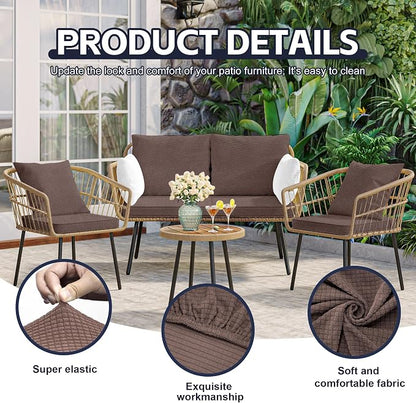 8Pcs Patio Cushion Covers, Outdoor Stretch Cushion Covers, Washable | Stretch Fit, Replacement, Washable and Reusable Furniture Protectors, Fits most patio furniture cushion covers, Cover Only