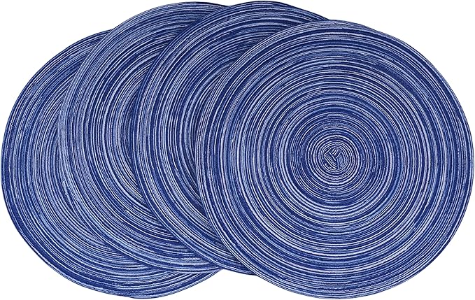 WAZAIGUR Red-A，Placemats,Round Placemats for Dining Table Set of 4 Woven Heat Resistant Non-Slip Kitchen Table Mats Diameter 14 inch(Blue)