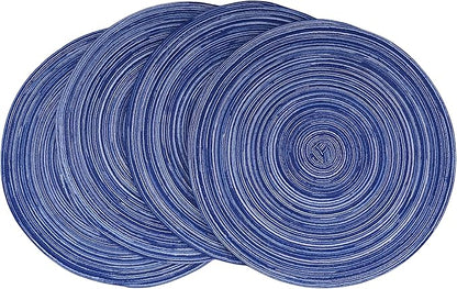WAZAIGUR Red-A，Placemats,Round Placemats for Dining Table Set of 4 Woven Heat Resistant Non-Slip Kitchen Table Mats Diameter 14 inch(Blue)
