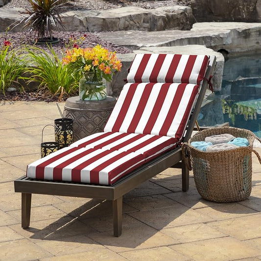 Arden Outdoor Chaise Cushion, 21 in x 72 in, Weather-Proof, Rain-Proof, Fade Resistant Patio Cushion for Chaise Lounger Ruby Red Cabana Stripe | Lounge Cushion, Weather-Proof, Rain-Proof, Fade Resistant for Chaise Lounger, Mold and Mildew Resistant