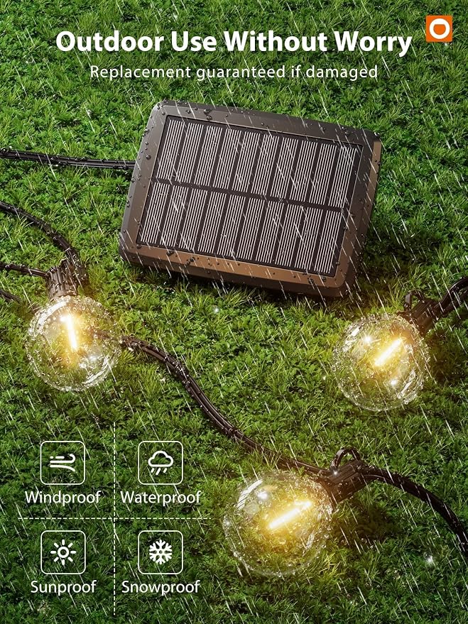 addlon 50FT Solar String Lights for Outside G50 Waterproof | with USB Port Solar Patio Lights Outdoor Solar Powered, 3 Light Modes for Backyard Porch Garden Market Bistro Camping