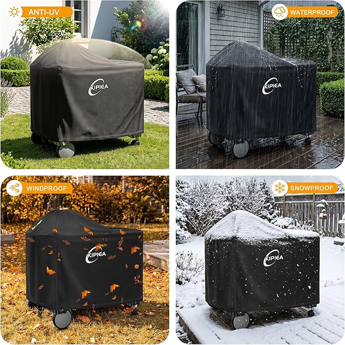 Kipiea 600D Heavy Duty Grill Cover for Weber Summit Kamado S6 Charcoal Grill - Charcoal Grill Cover with 4 Buckles, Wind Resistant Anti UV & No Tears(56" W X 36" D X 44.5" H)