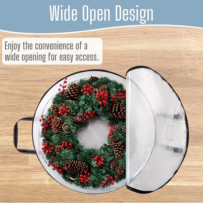 VENO 2 Pack Summer Wreath Storage Container, 30 Inch Clear Wreath Bag, Spring, Christmas Garland Decoration Organizers with Zipper and Durable Handles (Clear, 30"-2 Pack)