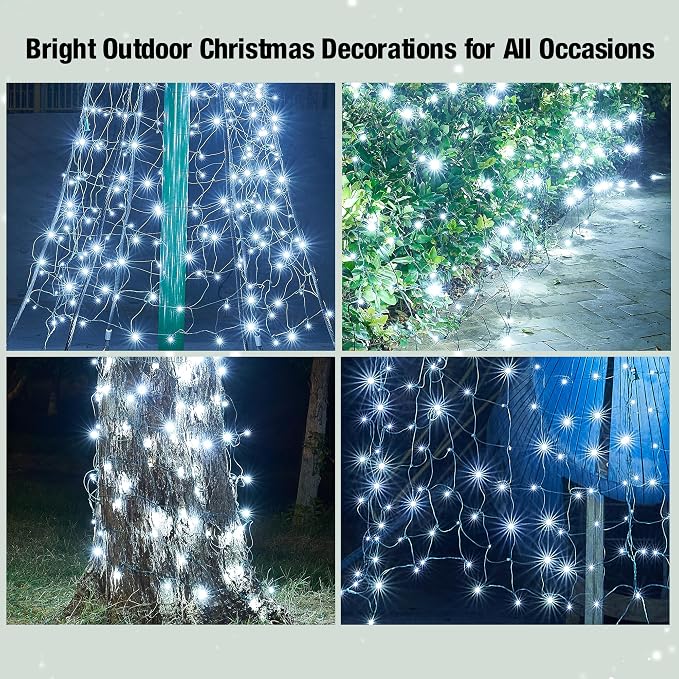 Led White Christmas Net Lights Outdoor Christmas Bushes Lights 120Led 6ftx5ft, Connectable Outdoor Indoor Mesh Net Lighting for Xmas Holiday, Garden, Lawn, Shrubs, Trees, Bushes Decorations
