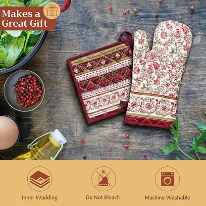 Maison d' Hermine Pot Holders 100% Cotton Heat Resistant Potholders 8" x 8" Hot Pads with Loop for Thanksgiving Christmas Decorations BBQ Cooking Handling Hot Pans (Pack of 1, Reveillon Au Jardin)
