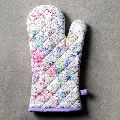 Maison d'Hermine Oven Gloves 100% Cotton Oven Mitt 7" x 13" with Loop Heat Resistant BBQ Cooking Gloves Baking Grilling Kitchen Hotel Home Farmhouse Spring Summer (Pack of 1, Floral Love)