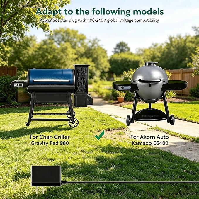 12V Charger for Char-Griller Gravity Fed 980 Charcoal Grill Power Cord Compatible with Akorn Auto Kamado E6480 Chargriller Grill Charger Cord
