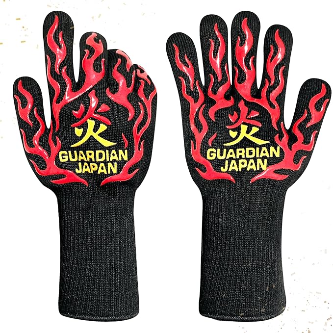 Premium Heat Resistant BBQ Gloves – Fireproof 1472°F Aramid Grill Mitts for Barbecue, Smoker, Campfire, Fire Pit, Oven, Japanese Supervised Design (炎-HONO-Red, M)