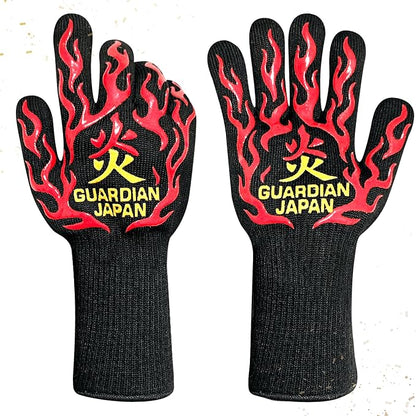 Premium Heat Resistant BBQ Gloves – Fireproof 1472°F Aramid Grill Mitts for Barbecue, Smoker, Campfire, Fire Pit, Oven, Japanese Supervised Design (炎-HONO-Red, M)