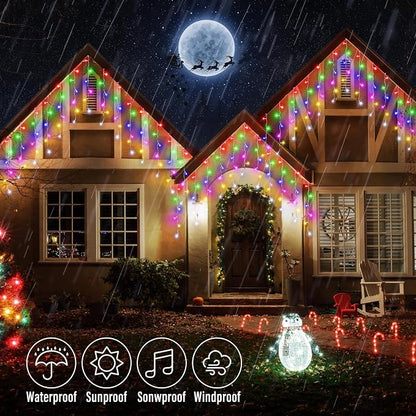 Joomer 19FT Christmas Icicle Lights Outdoor Connectable Multicolor | 30 Drops 8 Modes Timer Waterproof Plug-in String Light for Christmas Party, holiday Eaves Roof yard Xmas Decorations