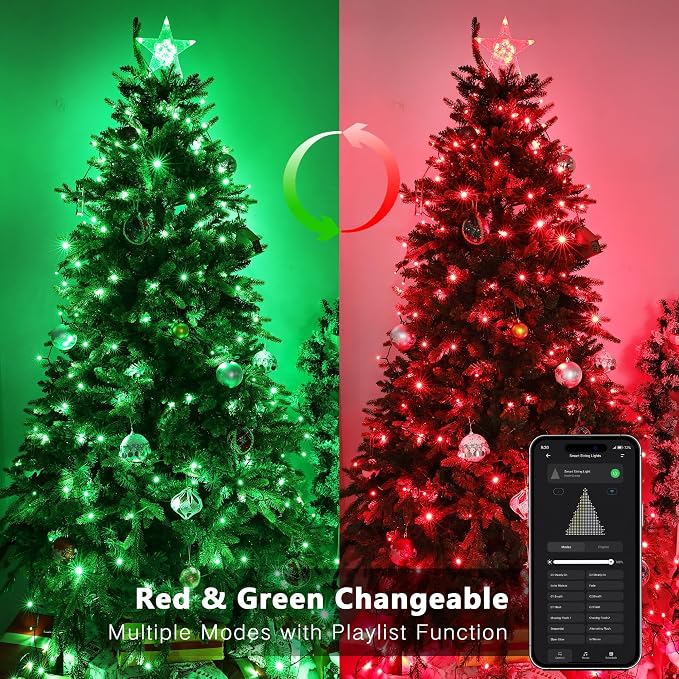 Brizled Smart Red & Green Color Changing Christmas Lights 200 LED 66 ft