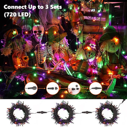 Brizled Halloween Lights Indoor Outdoor Purple Green & Orange Light String | 240 LED 95.14ft; 8 Modes; Connectable; Timer; Waterproof; Plugin Mini Twinkle Fairy Light for Outside Spooky Tree Decoration
