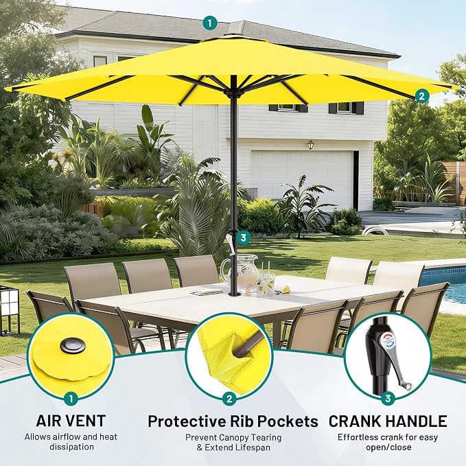 AreShark 12 FT Patio Umbrella for Outdoor, Outdoor Table Umbrella with Crank, Outdoor Patio Umbrellas with 8 Sturdy Ribs, Patio Umbrellas for Market, Garden, Pool (Yellow)