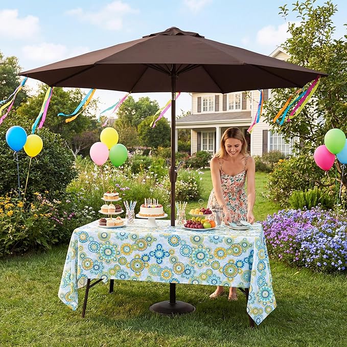 Poise3EHome Outdoor Tablecloth Rectangle with Umbrella Hole Waterproof Flower Tablecloth for Spring Easter Picnic Party Patio Table Camping, Floral (52X70 Zipper)