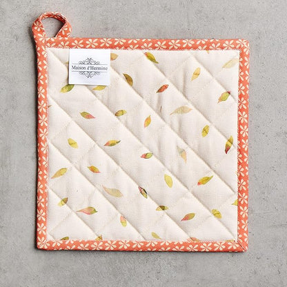 Maison d' Hermine Pot Holders Set 100% Cotton Heat Resistant Potholders 8" x 8" Hot Pads with Loop for Thanksgiving Christmas Decorations BBQ Baking Handling Hot Pans (Pack of 2, Pumpkin Passion)