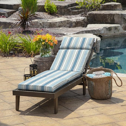 Arden Outdoor Chaise Cushion, 22x77, French Blue Stripe | Lounge Cushion, Rain-Proof, Fade Resistant, Mold and Mildew Resistant