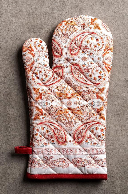 Maison d' Hermine Oven Gloves 100% Cotton Oven Mitt 7" x 13" with Loop Heat Resistant BBQ Cooking Gloves for Thanksgiving Christmas Decorations Baking Handling Hot Pans (Pack of 1, Orient)
