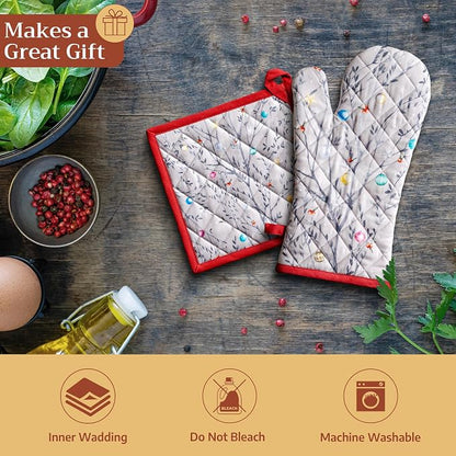 Maison d' Hermine Pot Holders 100% Cotton Potholders (8" x 8", Pack of 2) | Heat Resistant Hot Pads with Loop BBQ Cooking Baking Hotel Kitchen Handling Hot Pans Thanksgiving Christmas - Fairy Christmas