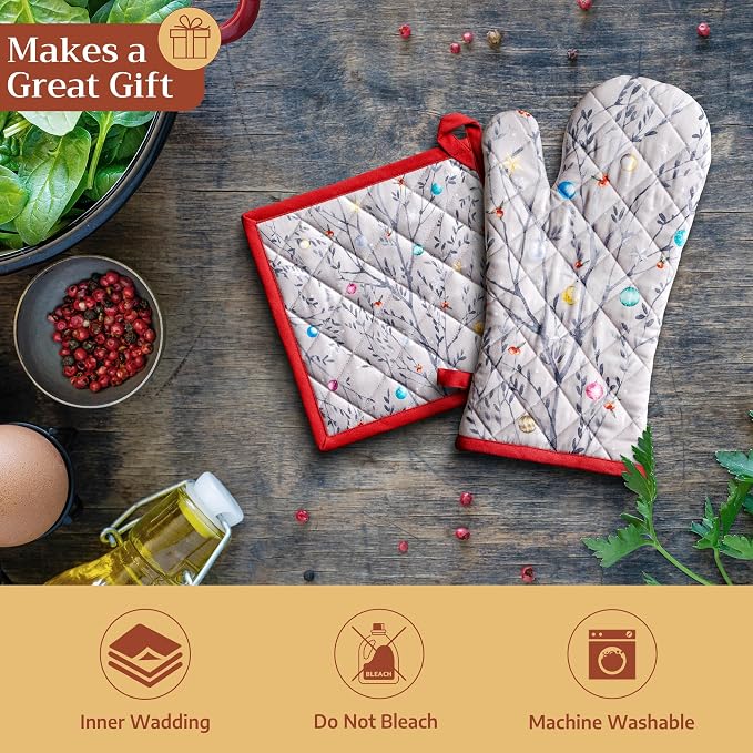 Maison d'Hermine Oven Gloves 100% Cotton Oven Mitt (7" x 13", Pack of 1) | With Loop Heat Resistant BBQ Cooking Gloves Baking Kitchen Handling Hot Pans Thanksgiving Christmas - Fairy Christmas